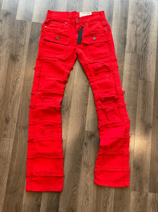 Red stack jeans